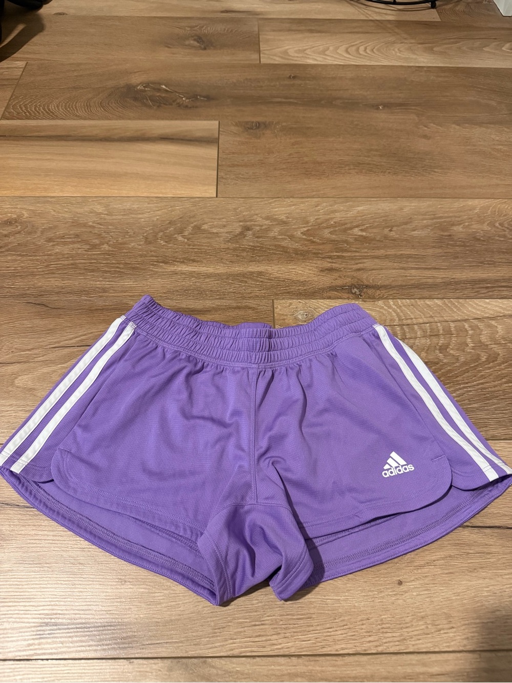 adidas Women's Purple Running Shorts with White Stripes
